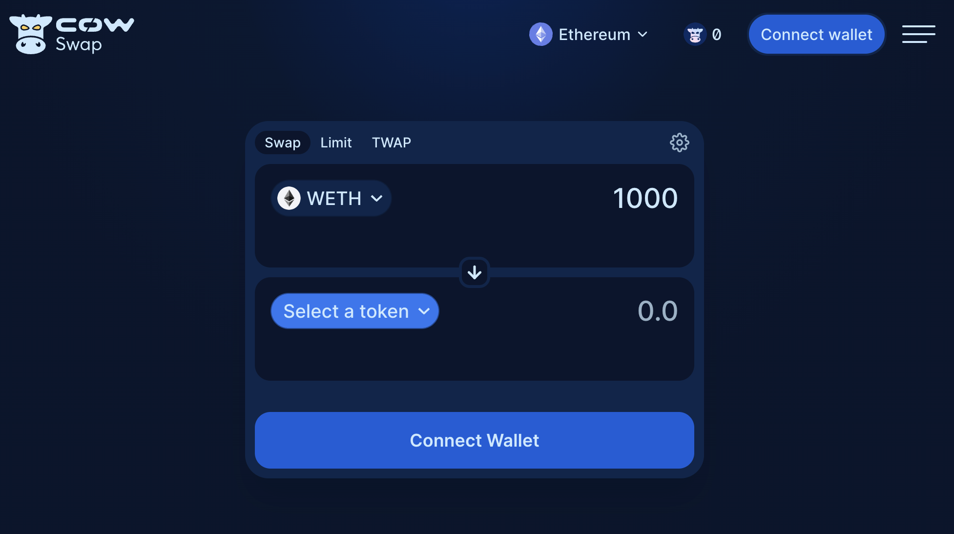 Connect your wallet to CoW Swap